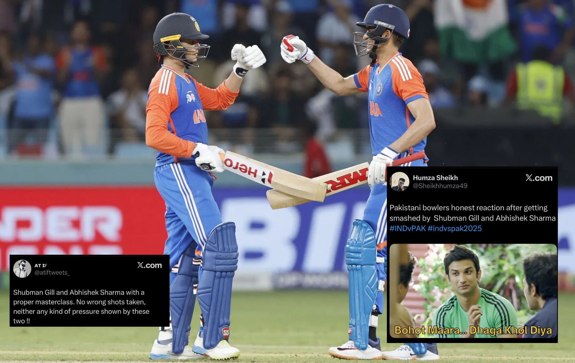 Shubman Gill and Abhishek Sharma played impactful knocks in IND vs PAK 2025 Asia Cup match. (Pics: Getty Images/X/@atiftweets_/@Sheikhhumza49).