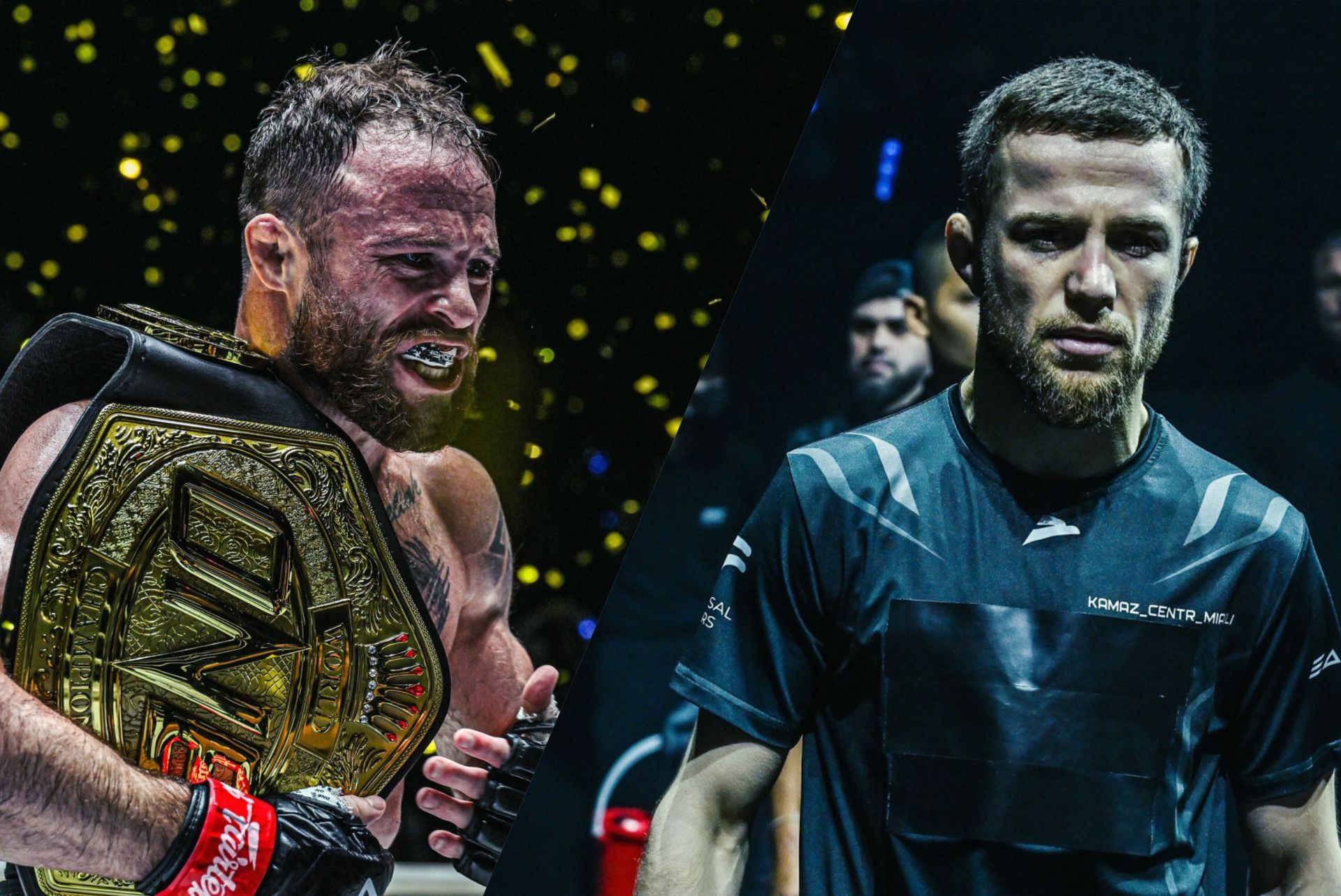 (From left) Jarred Brooks and Mansur Malachiev collide at ONE Fight Night 36. [Images: ONE Championship]