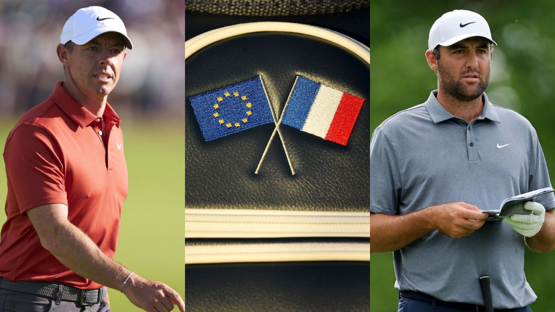 Rory McIlroy (left), Ryder Cup symbol (middle), Scottie Scheffler (right) / Source: Getty Images