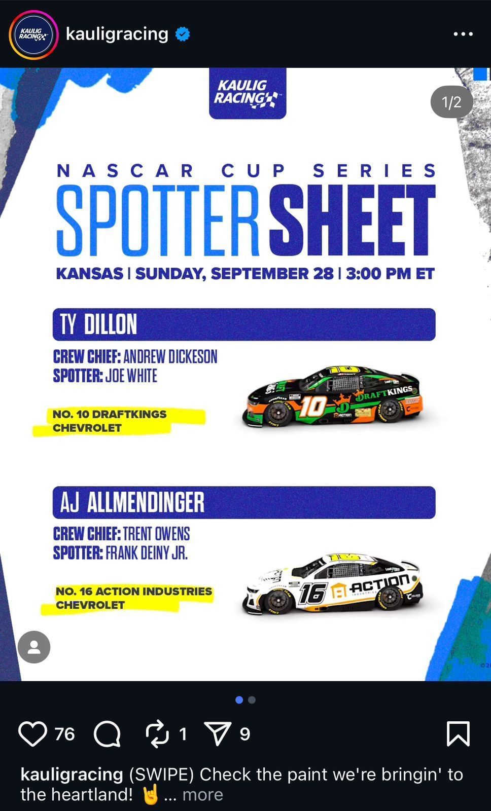 Ty Dillon&#039;s Kansas Paint Scheme via Instagram