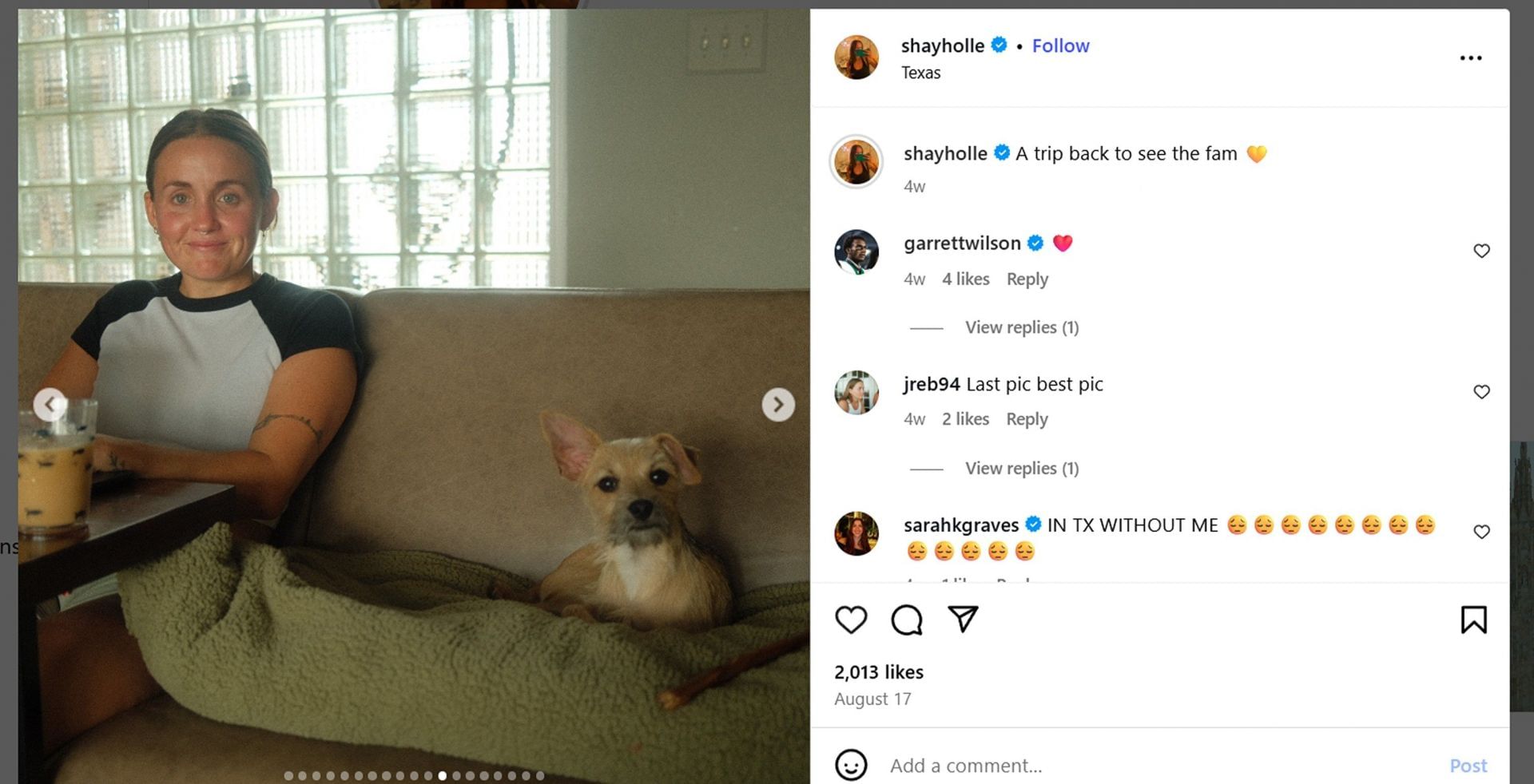Wilson&#039;s reaction to GF Shay Holle&#039;s post/@shayholle