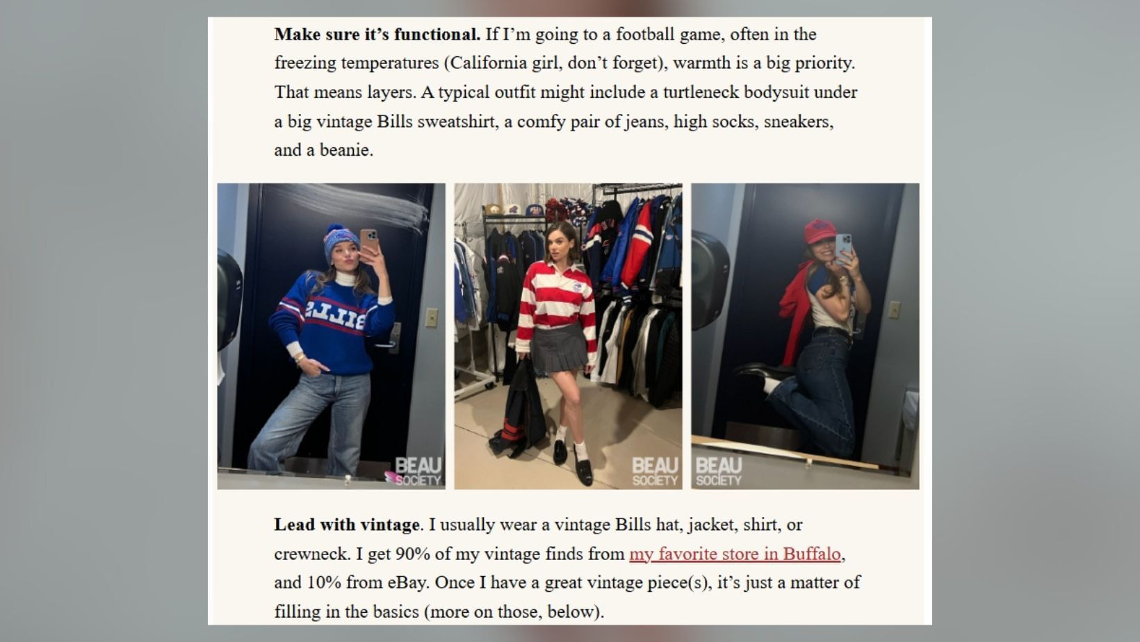 Josh Allen&#039;s wife Hailee Steinfeld reveals top 3 hacks for perfect gameday looks (Image Credit: BEAU SOCIETY Newsletter)