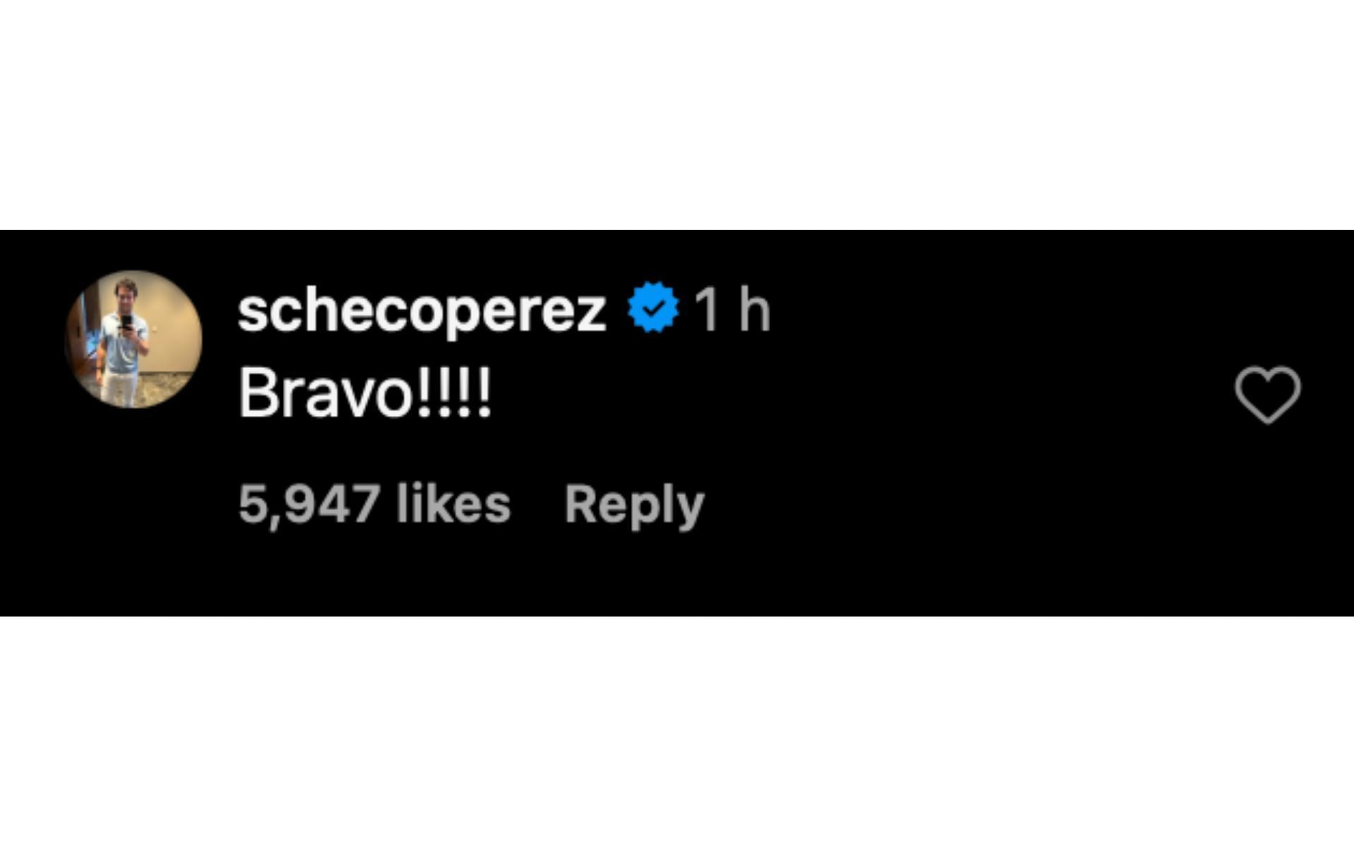 Sergio Perez&#039;s comment on Hadjar&#039;s Instagram post | Source: Instagram