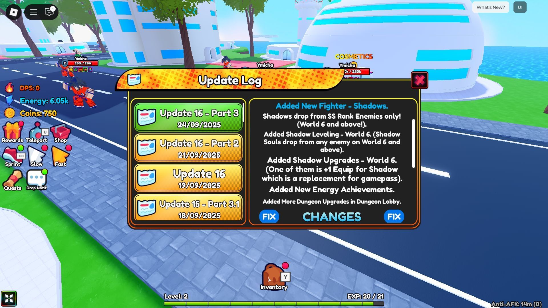 Overview of Shadows in the update log (Image via Roblox)