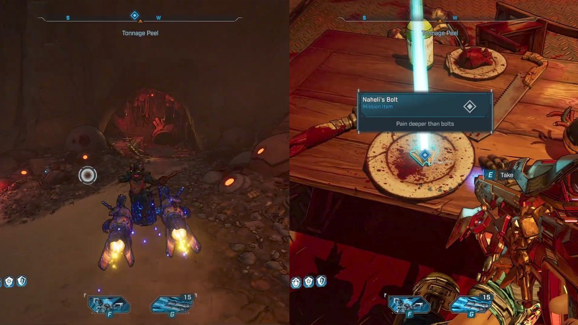 Naheli&#039;s dart can be found on a plate inside a cave full of blood and gore (Image via Gearbox Software)