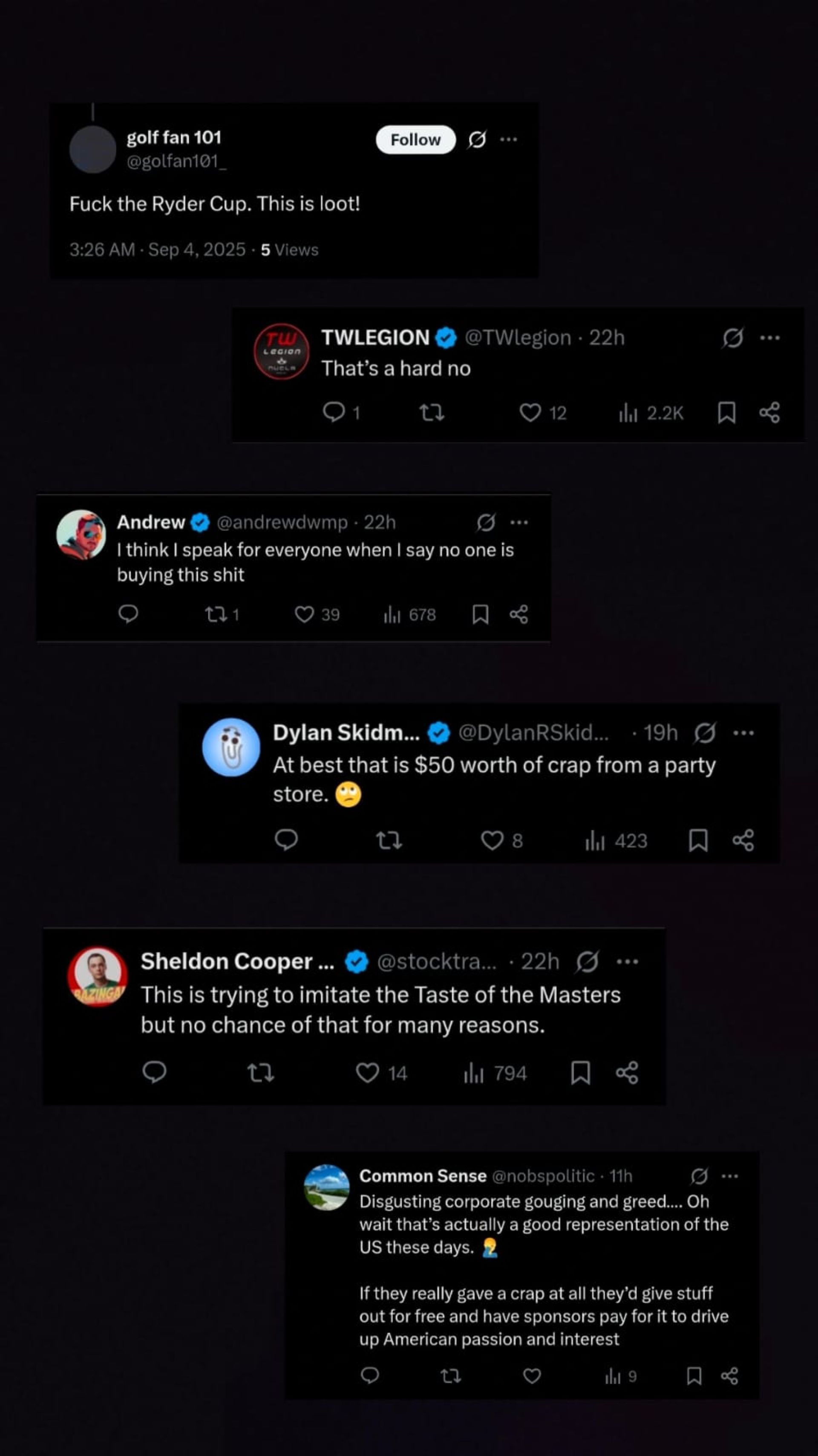 A screenshot of fan reactions on NUCLR Golf&#039;s post (via X)