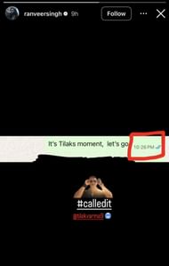 Instagram story of Ranveer Singh (@ranveersingh)