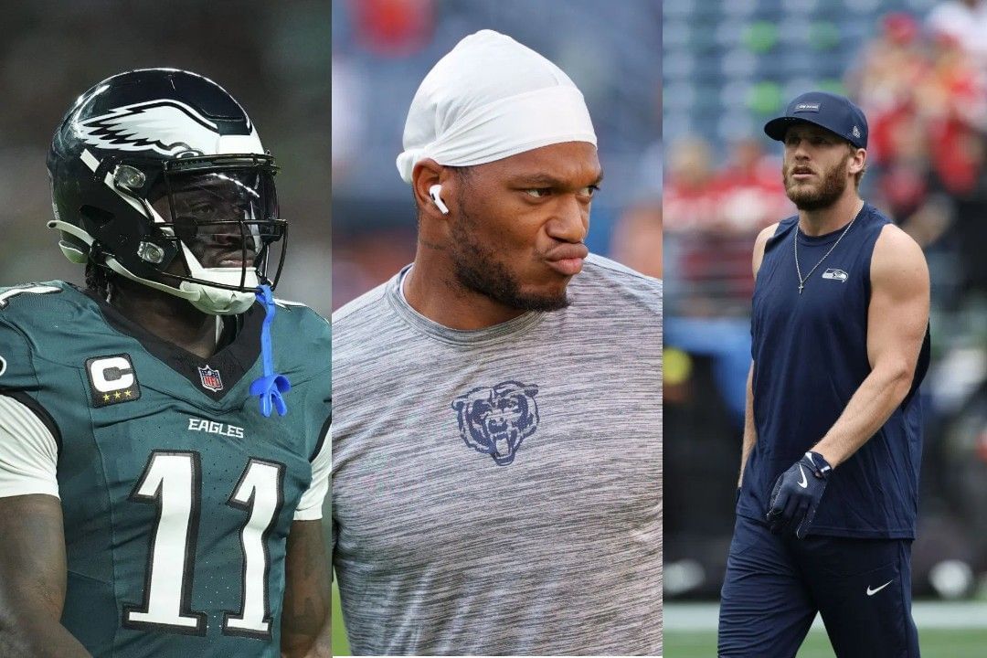 AJ Brown, left, DJ Moore, center, Cooper Kupp, right 