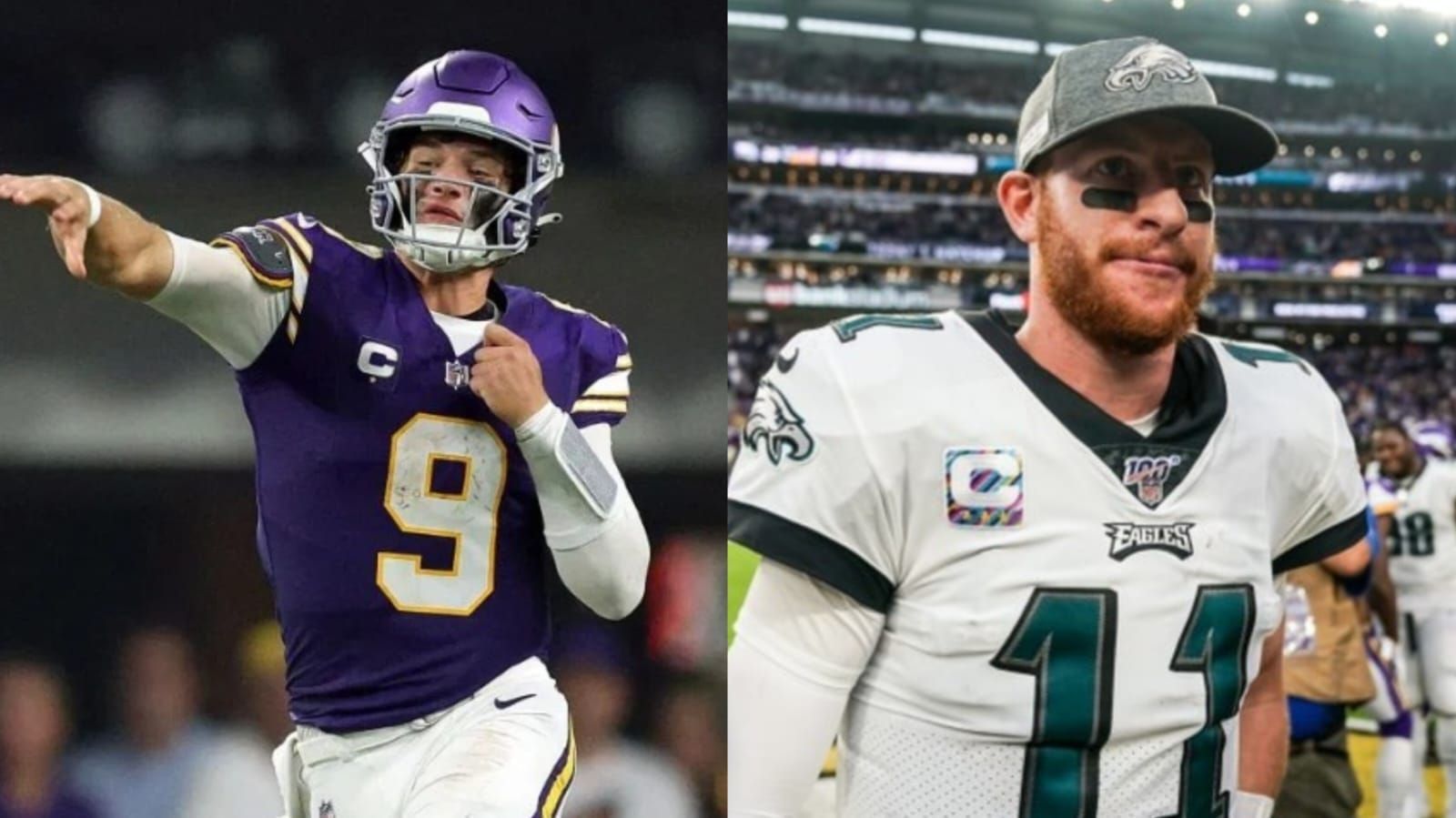 J.J. McCarthy (L) Carson Wentz (R) Image credit: Getty, Imagn