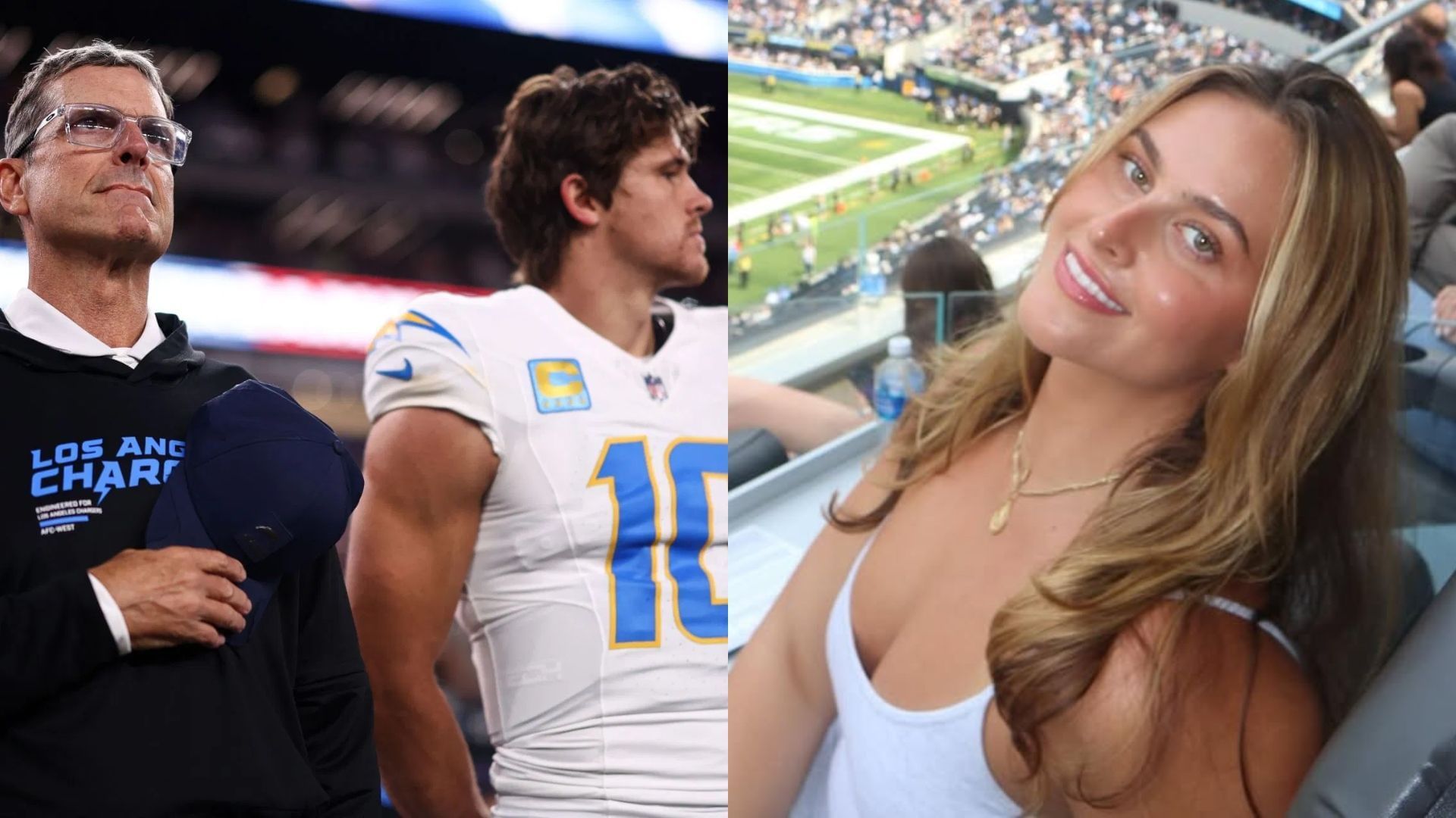 Grace Harbaugh reacts to Chargers
