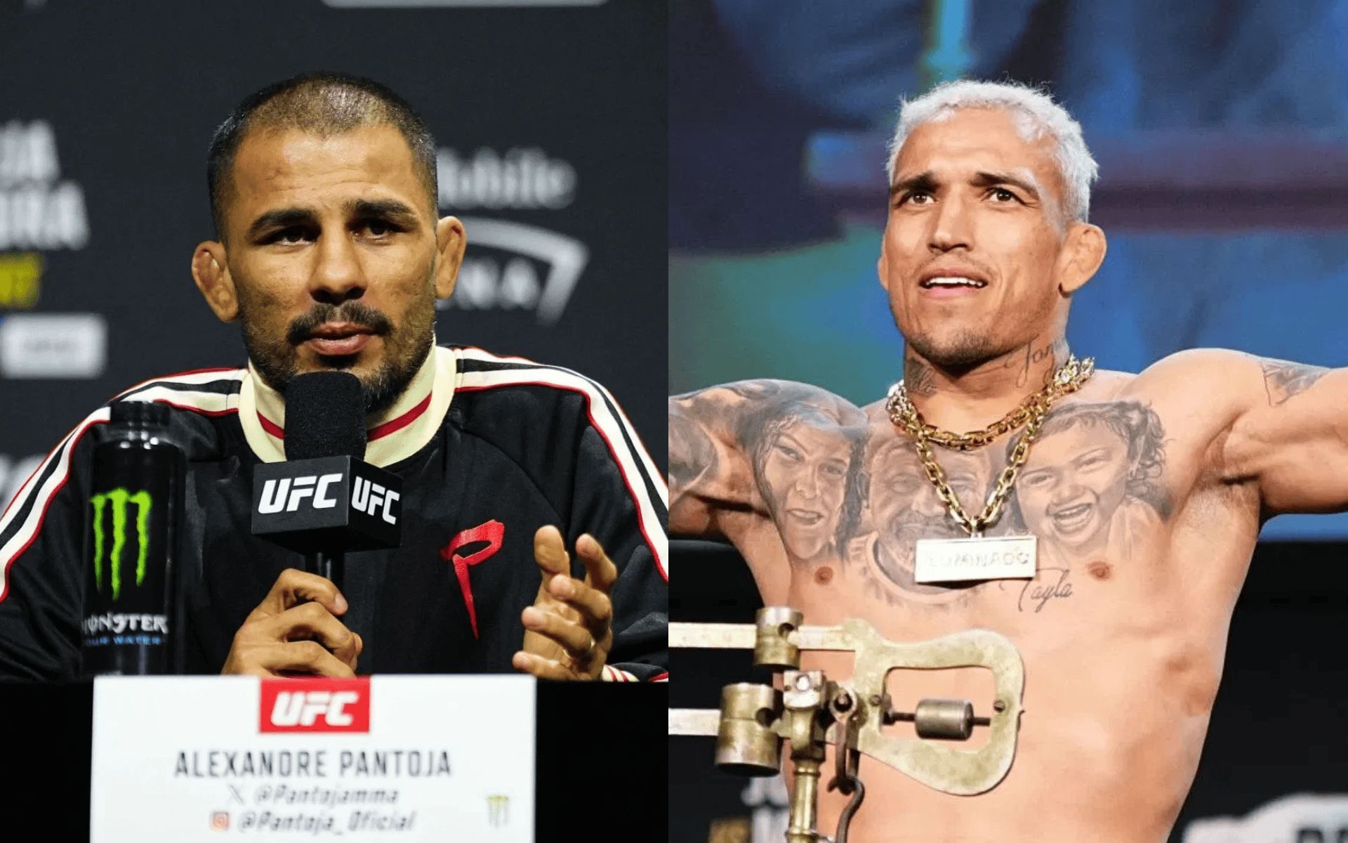 Alexandre Pantoja (left) discusses Charles Oliveira