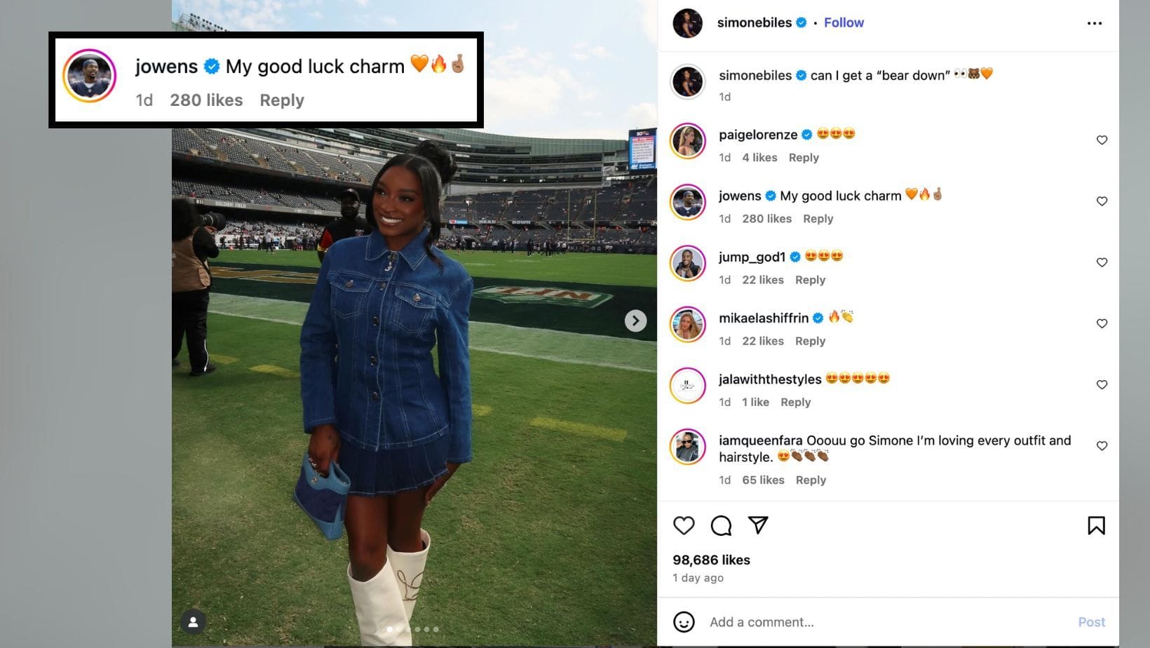 Simone Biles garners 4-word reaction from Jonathan Owens (Image Credit: Biles/IG)