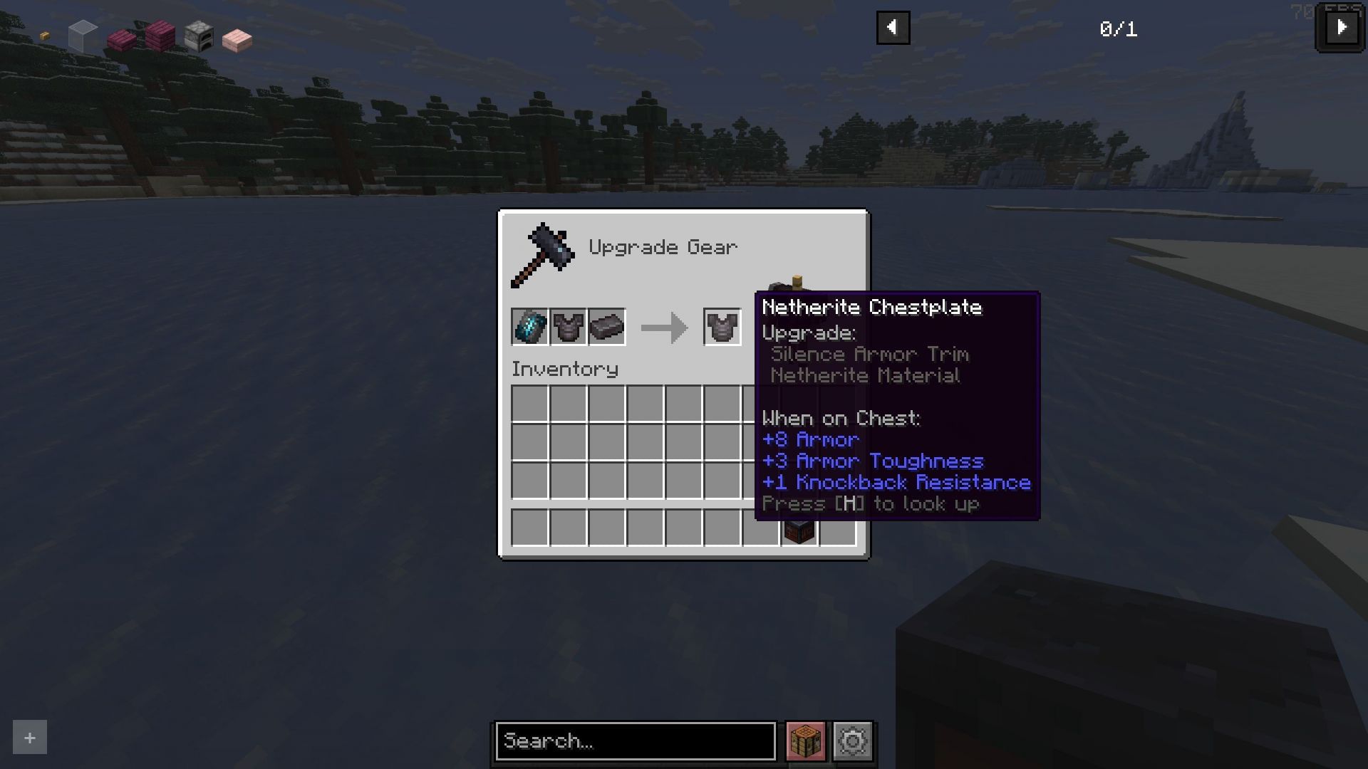 Make the armor set even costlier by adding the rarest armor trim with netherite ingots (Image via Sportskeeda Gaming || Mojang Studios)