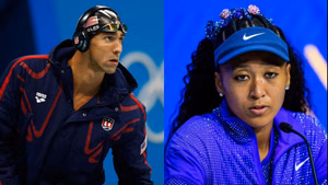 Michael Phelps reacts as Naomi Osaka advances to the US Open semi-finals after a straight-set win