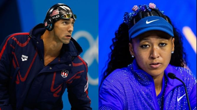 Michael Phelps reacts as Naomi Osaka advances to the US Open semi-finals after a straight-set win