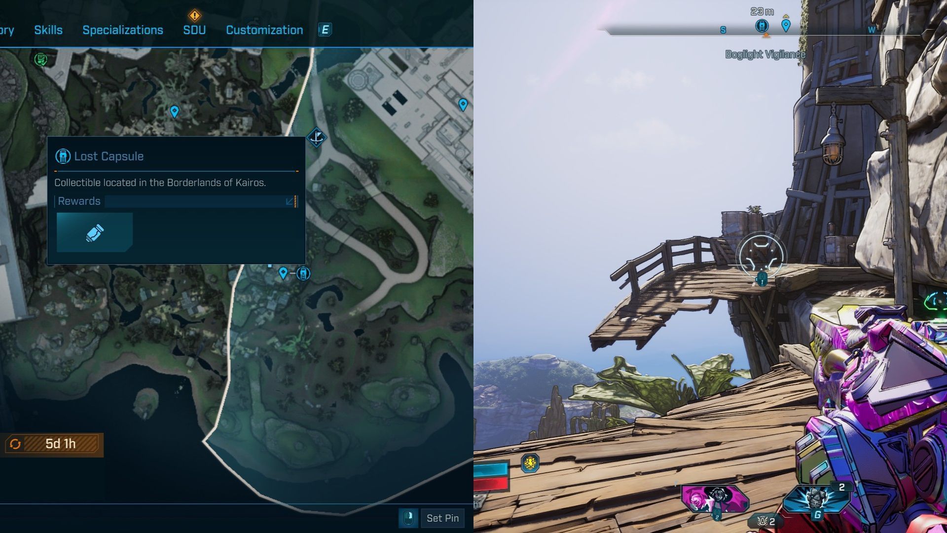 Find the capsule on a broken wooden ledge (Image via 2K)