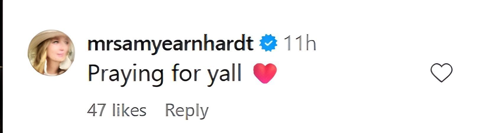 Amy Earnhardt&#039;s comment under Alexa Reddick&#039;s Instagram post. Source: Instagram, @alexareddick_