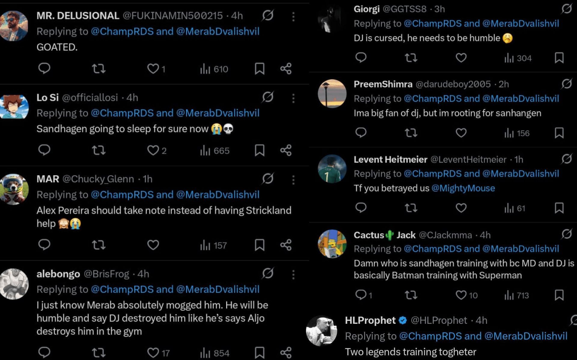 Fans&#039; reaction to Merab Dvalishvili-Demetrious Johnson linkup. [Screenshots courtesy: @ChampRDS on X]