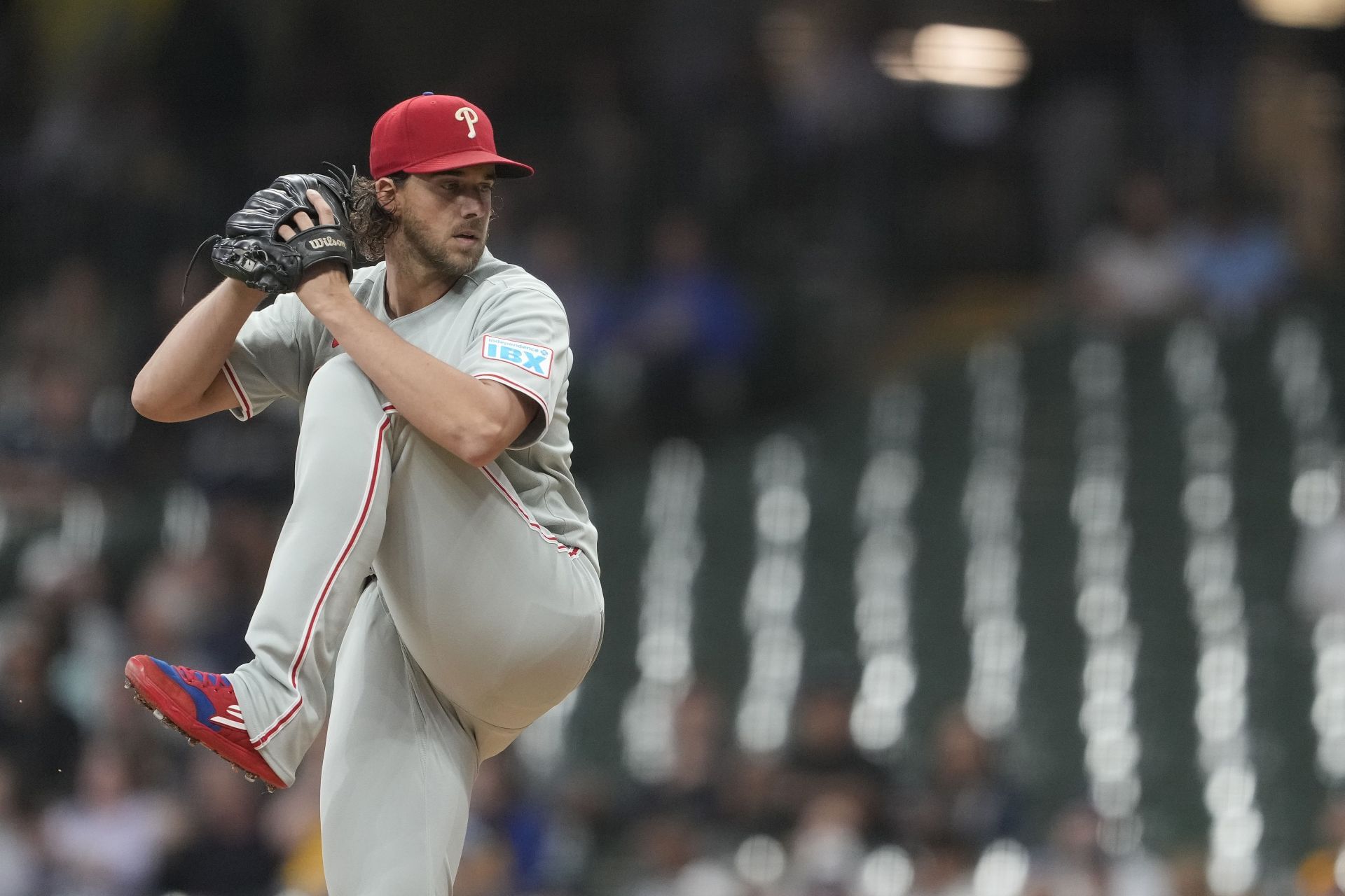 Aaron Nola in action for the Philadelphia Phillies against the Milwaukee Brewers - Source: Getty
