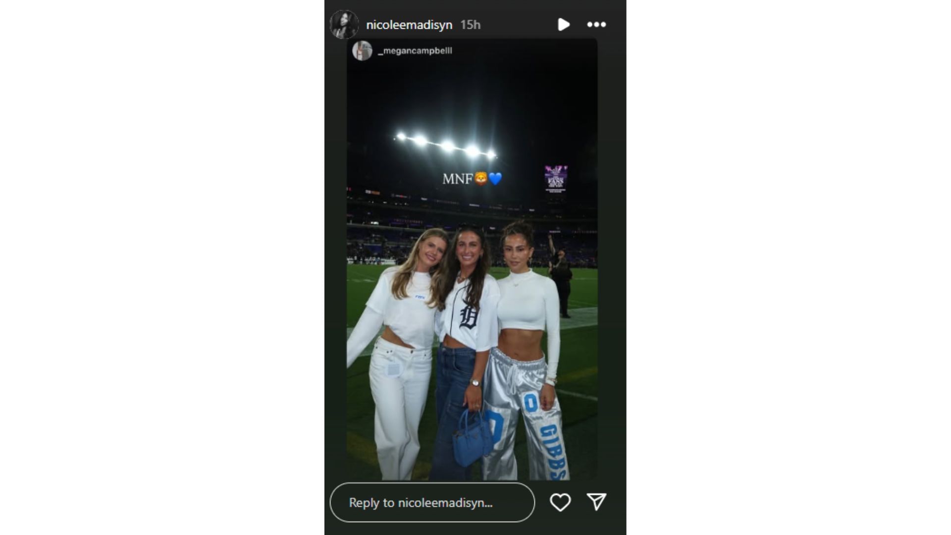  Nicole Anderson was at Monday night&#039;s game between the Detroit Lions and Baltimore Ravens. (Photo via Nicole Anderson&#039;s Instagram Story)