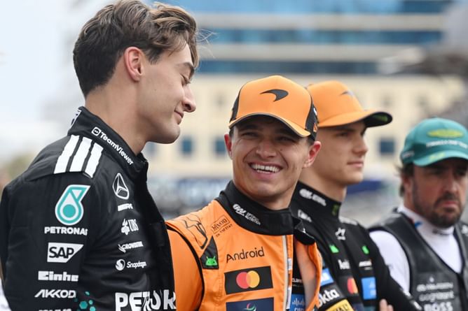 Watch: Lando Norris and George Russell laugh uncontrollably during pre-race national anthem due to a peculiar reason