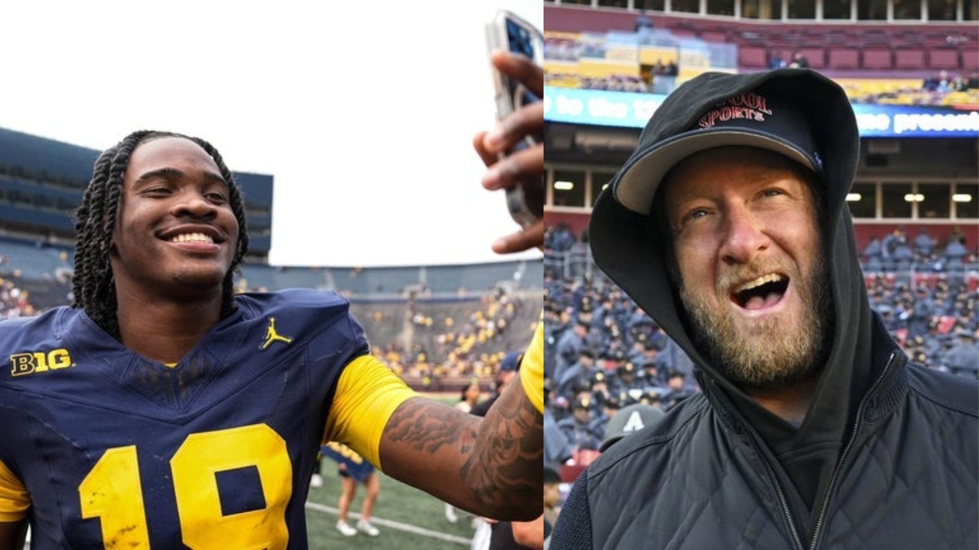 Michigan quarterback Bryce Underwood (left) and American businessman Dave Portnoy (right) (Image Source: IMAGN)