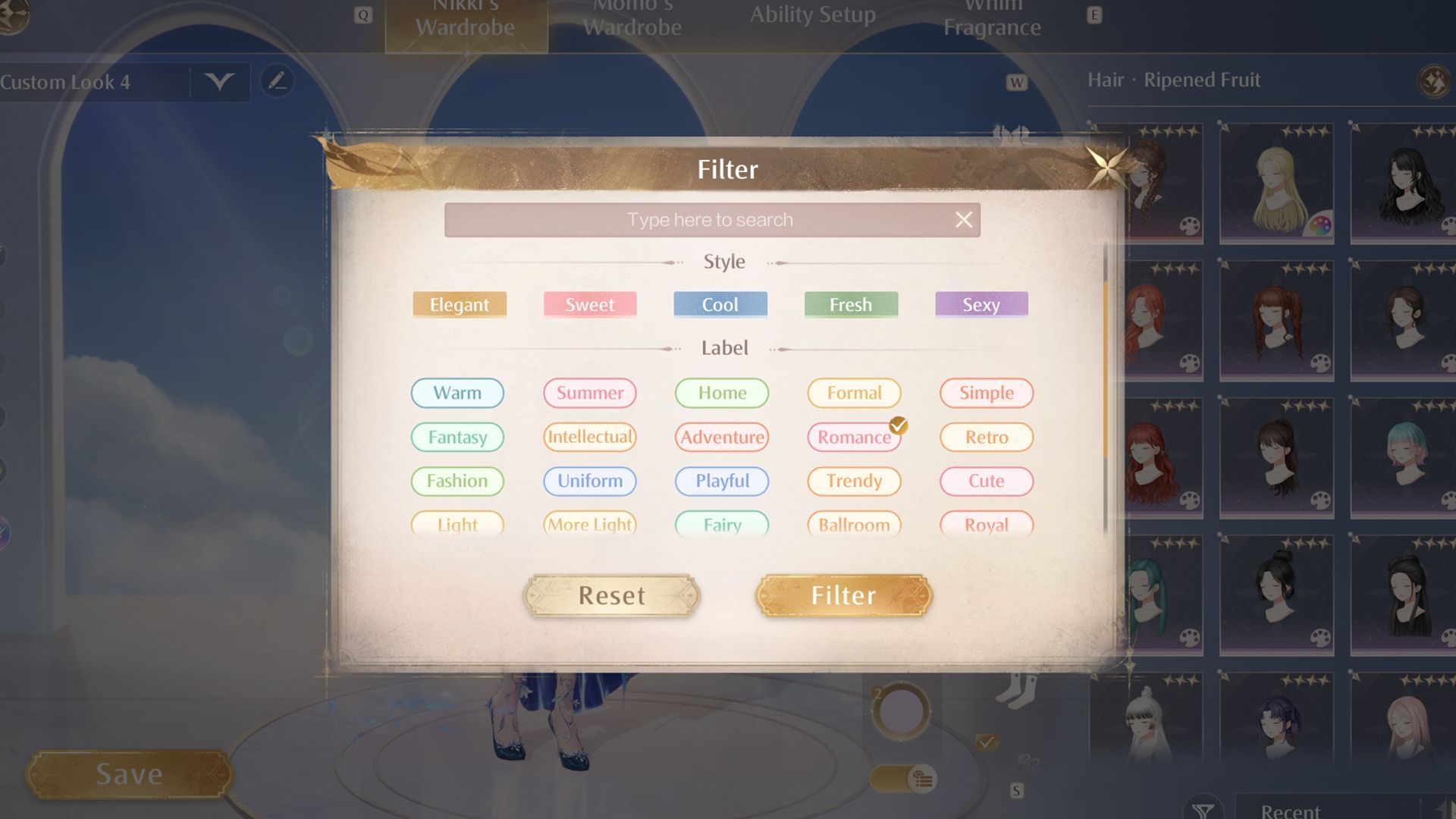 Filter and choose using the &#039;Romance&#039; label (Image via Sportskeeda Gaming/Infold Games)