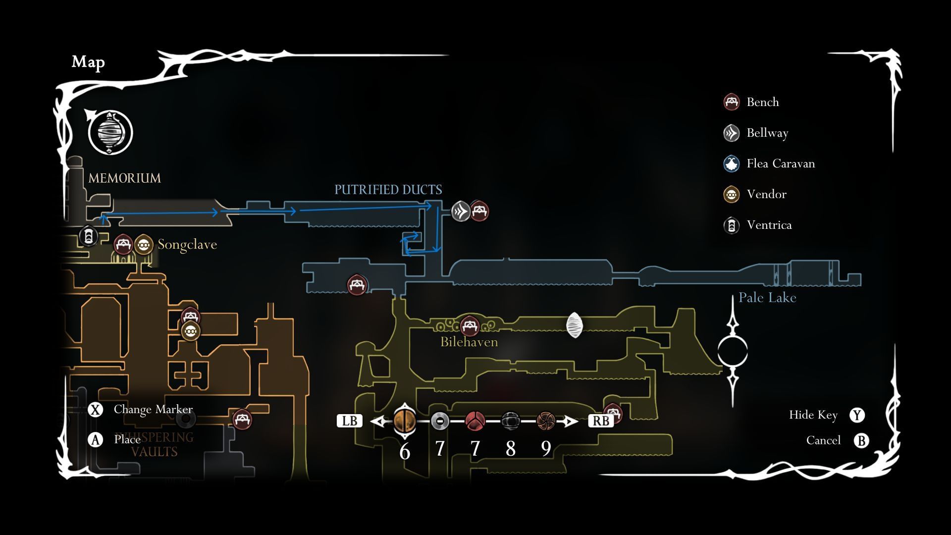 Route to the Putrified Ducts Map in Hollow Knight Silksong (Image via SK Gaming | Team Cherry)