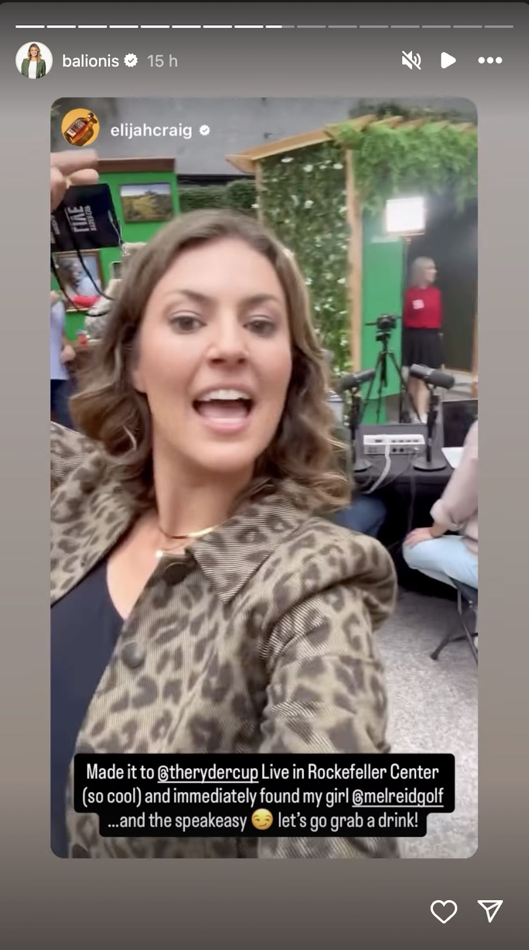 Amanda Balionis gets excited to grab a drink at the Ryder Cup Live event (Image via Instagram @balionis)