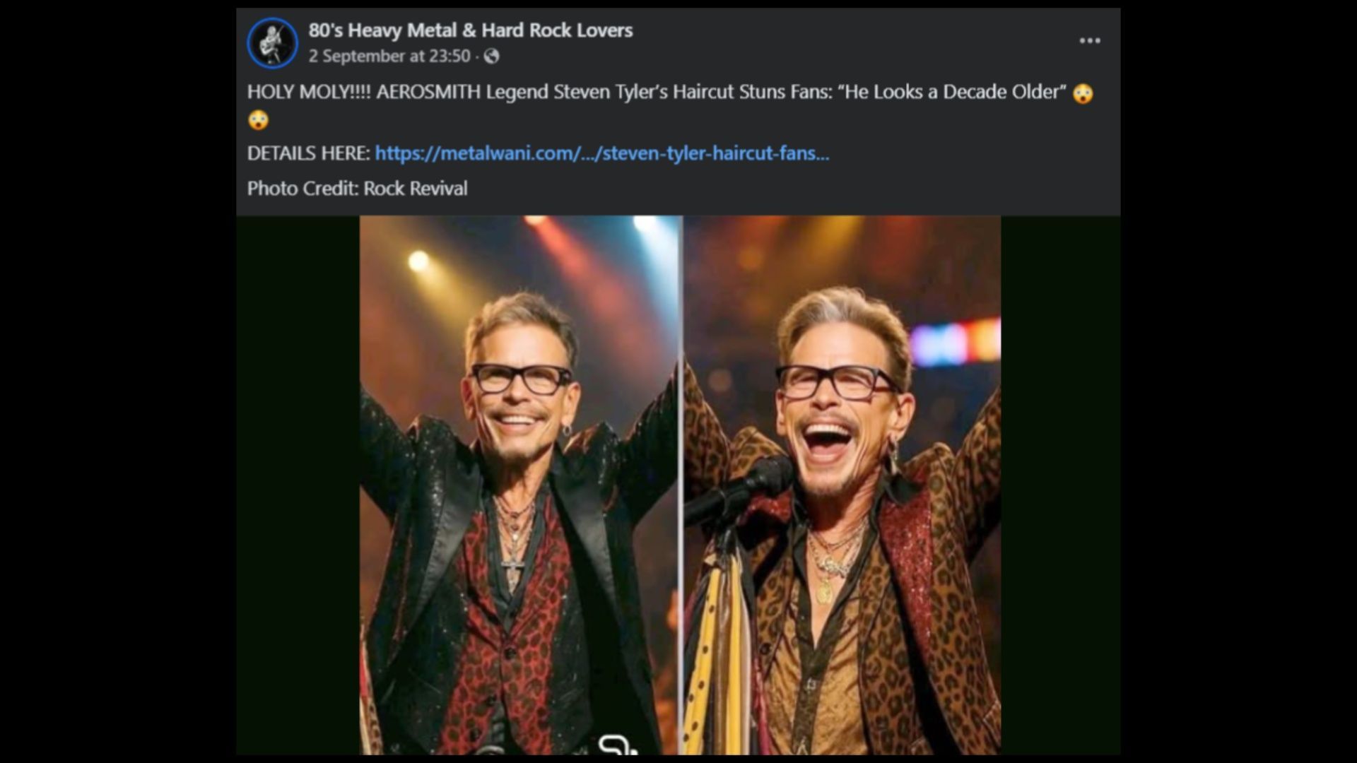 A viral post claims Steven Tyler got a new haircut. (Image via Facebook/80&#039;s Heavy Metal &amp; Hard Rock Lovers)