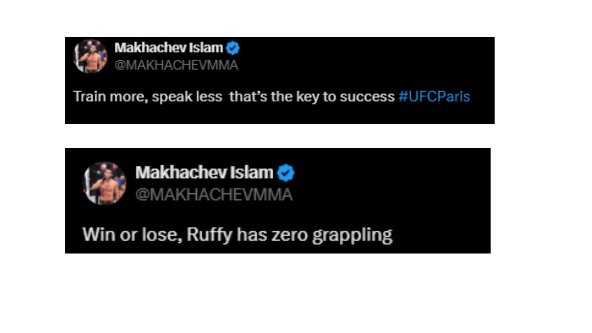 Islam Makhachev&#039;s X posts. [Screenshots courtesy: @MAKHACHEVMMA on X]