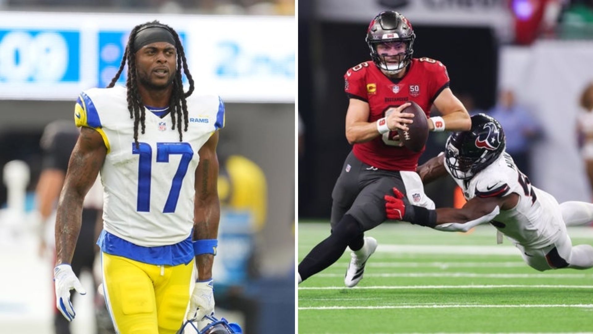 Davante Adams and Baker Mayfield (Imagn)