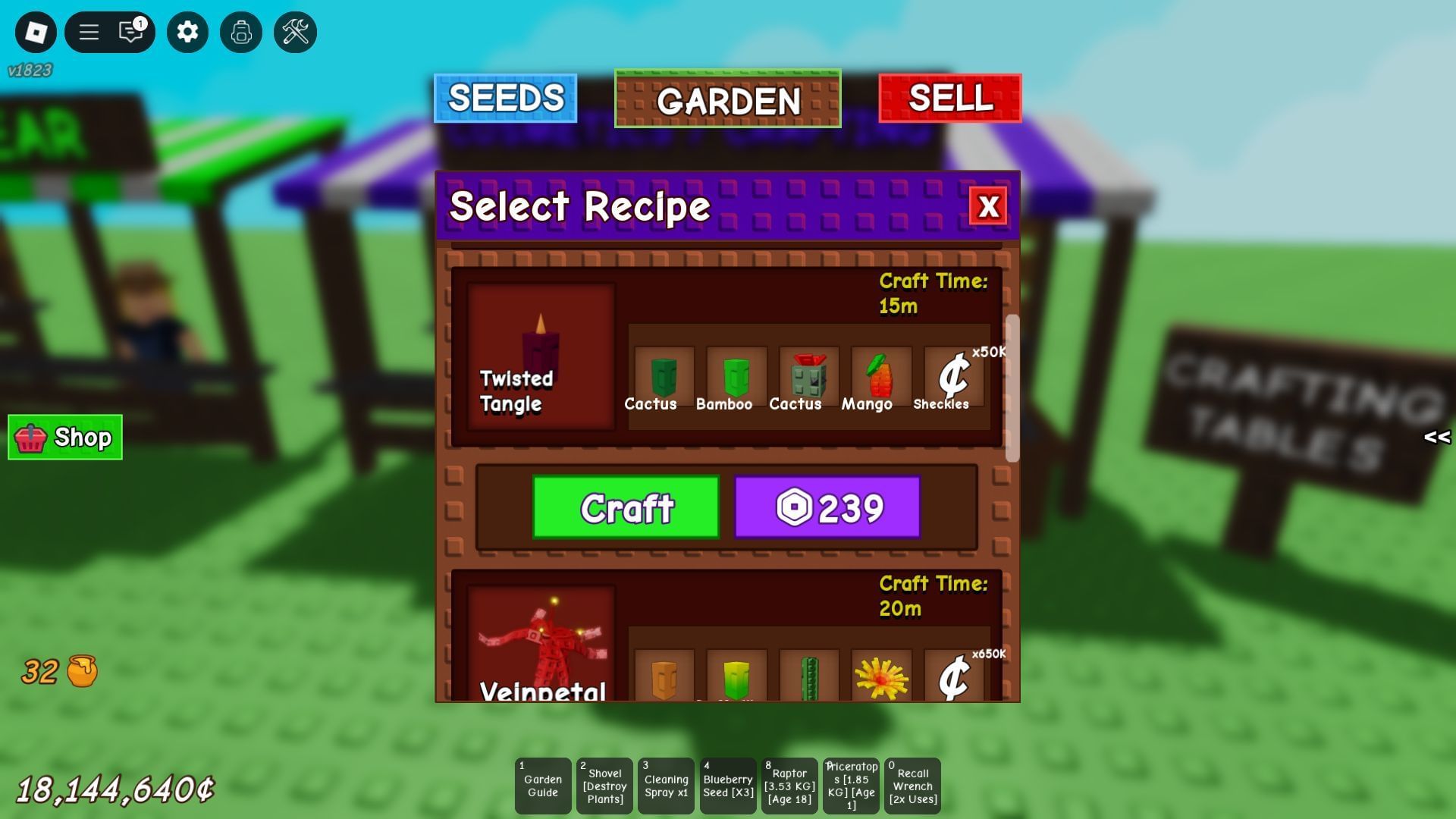Twisted Tangle crafting recipe (Image via Roblox)