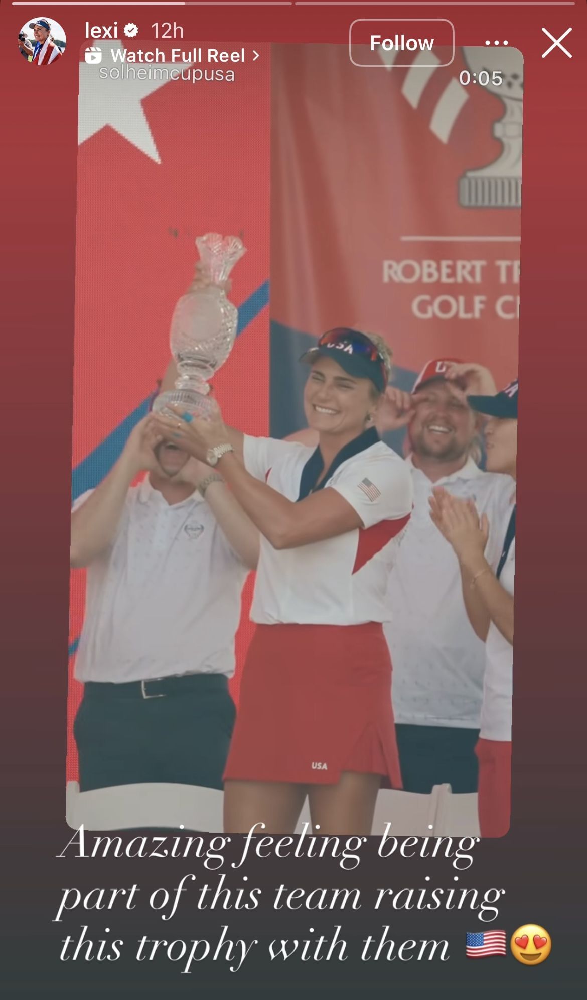 Still taken from Lexi Thompson&rsquo;s Instagram story _ Source: Instagram/@lexi