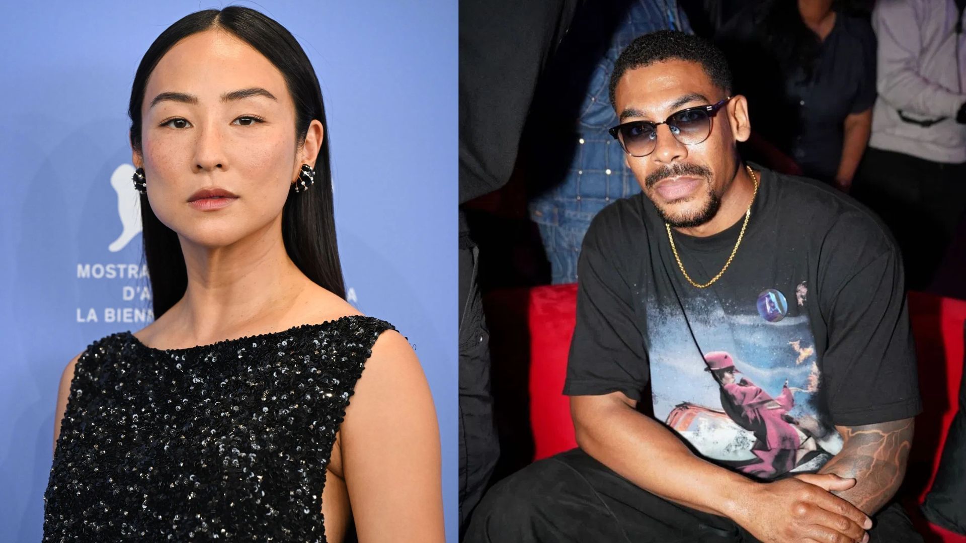 Stella Bak (Greta Lee) and Miles (Aaron Pierre) in The Morning Show (Images via Getty)