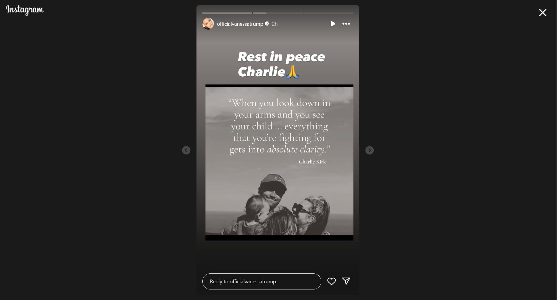 Still taken from Vanessa Trump&#039;s Instagram story (Image Credit: Instagram @officialvanessatrump)
