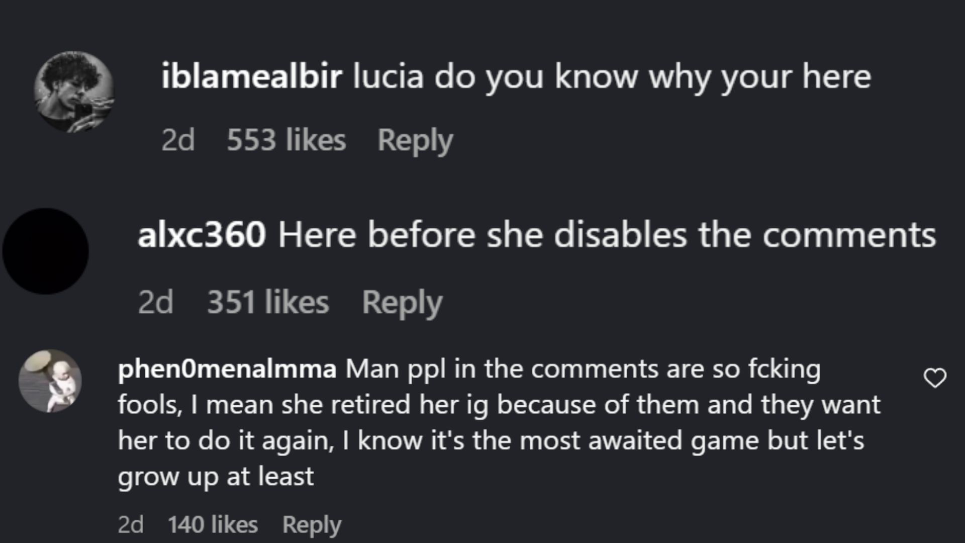 Multiple types of replies came Manni L Perez&#039;s way on her first post in months (Image via Instagram)