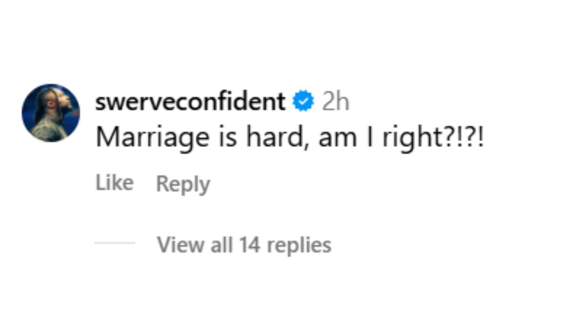 Swerve Strickland&#039;s comment under MJF&#039;s post [Source: Instagram]