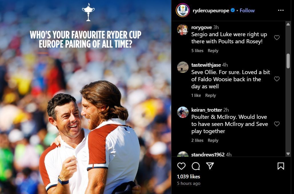 Still taken from Team Europe&#039;s Instagram post (Image Credit: Instagram @rydercupeurope)