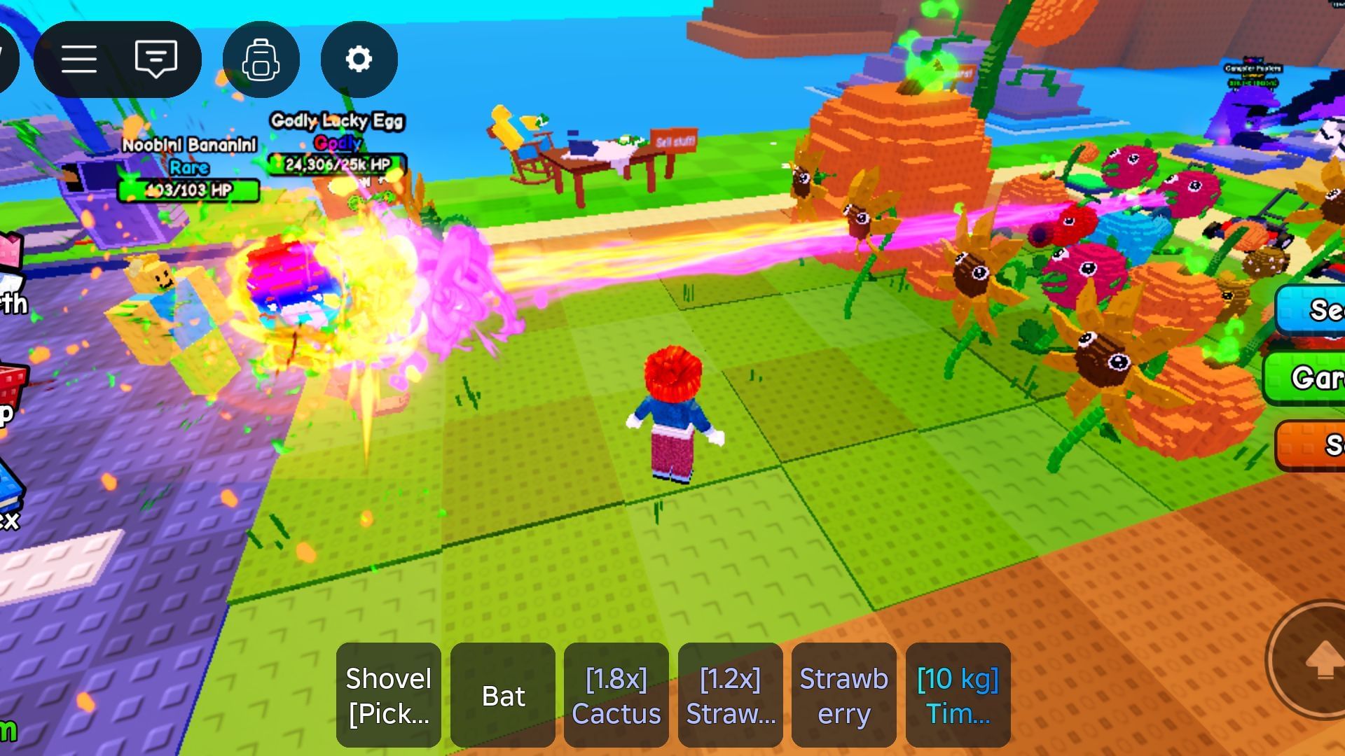 Plants hitting Brainrots (Image via Roblox)