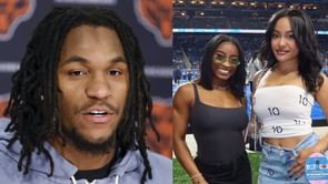Luther Burden's GF Kendall turns heads at Lions game in custom outfit alongside Simone Biles cheering for Bears