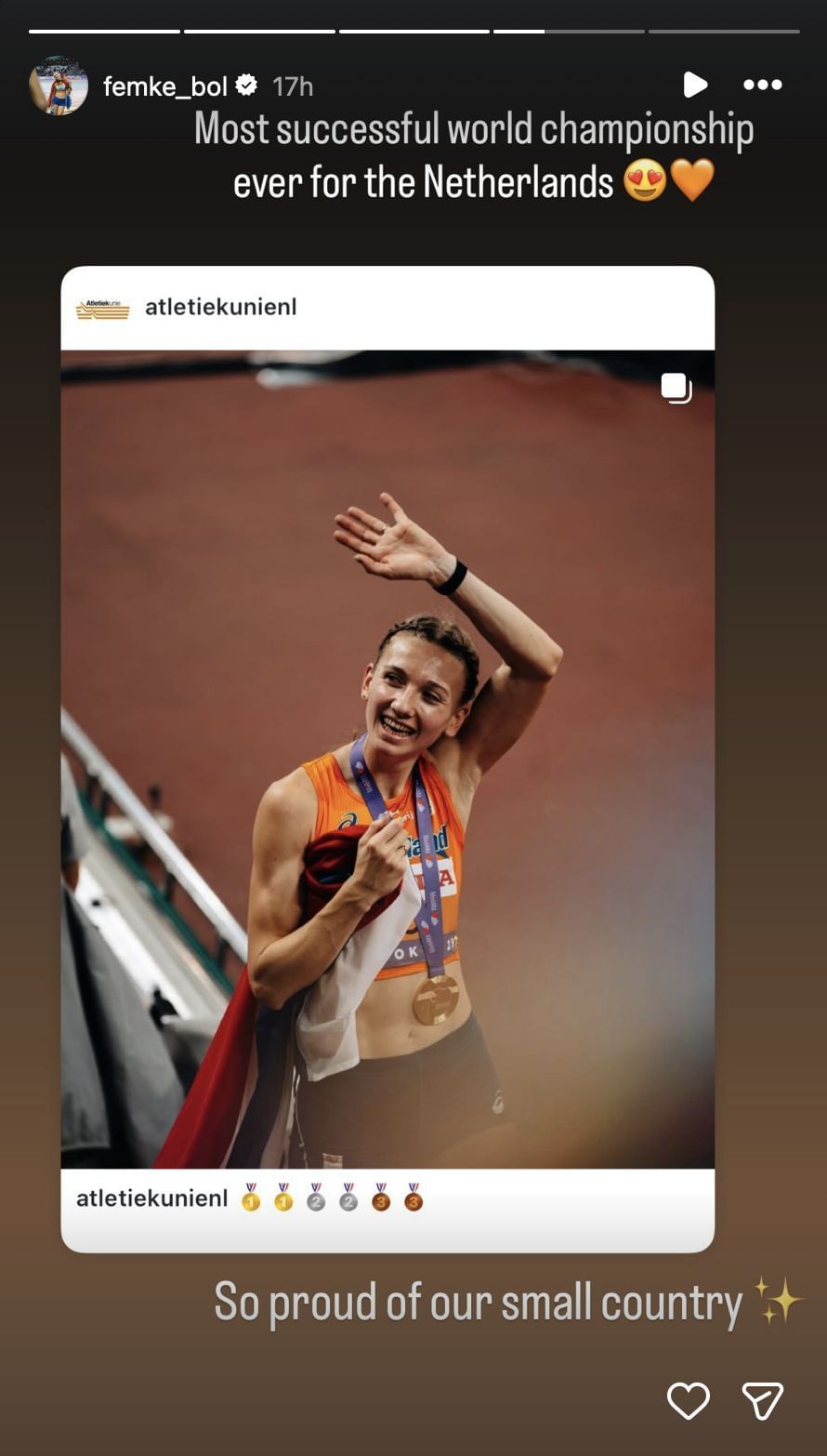 Bol reacts to Netherlands&#039; incredible campaign at the World Athletics championships | Instagram@Femke_bol