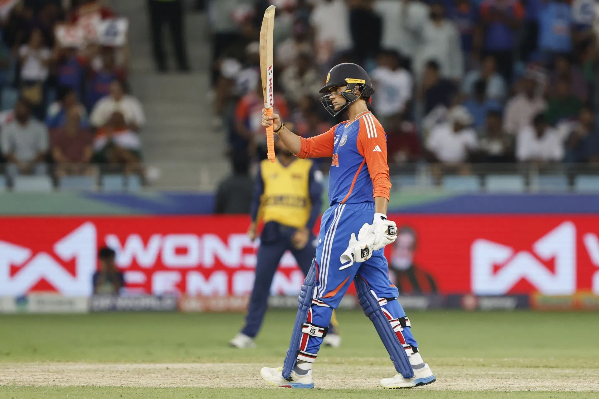 Abhishek Sharma smashed a blazing half-century in India&#039;s Asia Cup 2025 clash against Sri Lanka. [P/C: Getty]