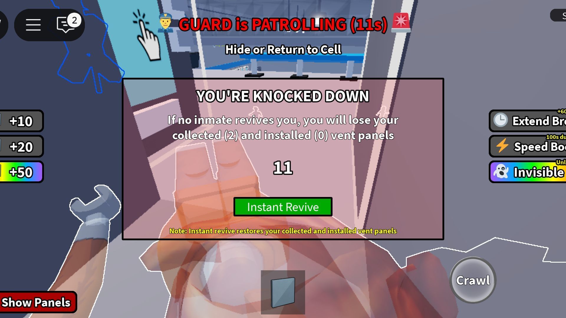 Getting knocked out by a guard (Image via Roblox)