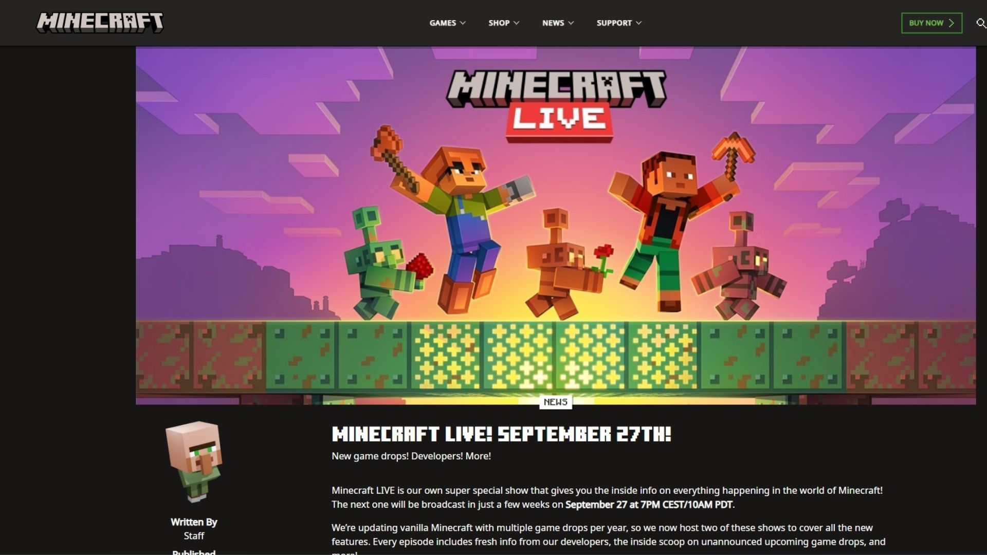You can watch the next Minecraft Live 2025 on the official website and various streaming platforms (Image via Minecraft.net)