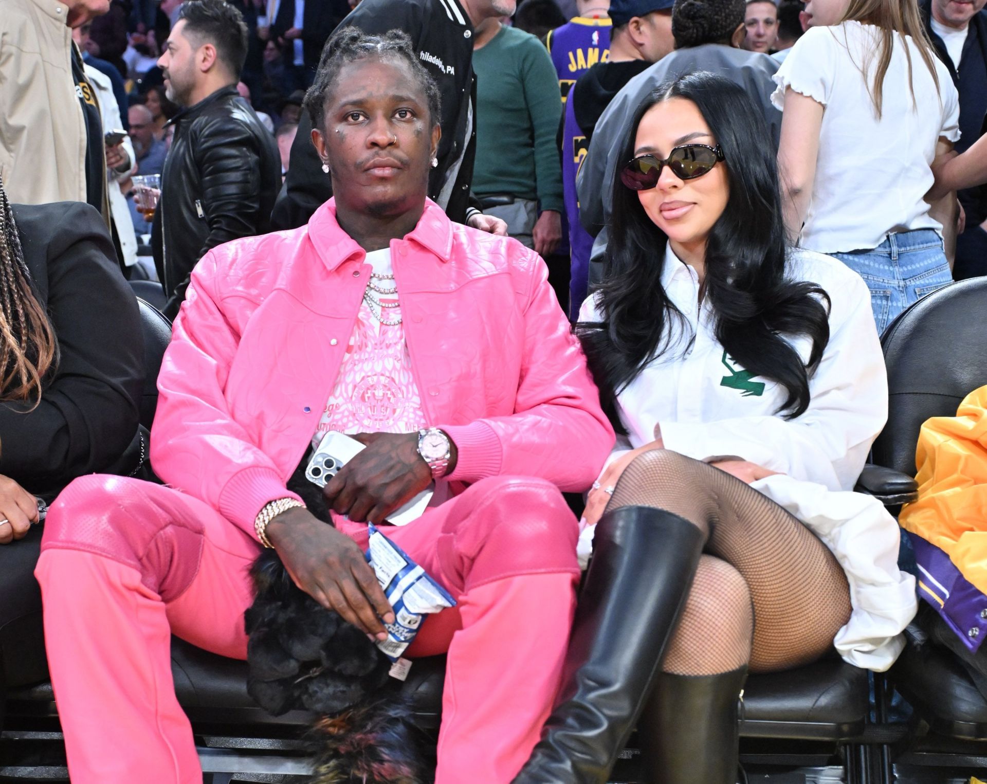 Rappers Young Thug and Mariah The Scientist at the Los Angeles Lakers Game (Image via Getty)