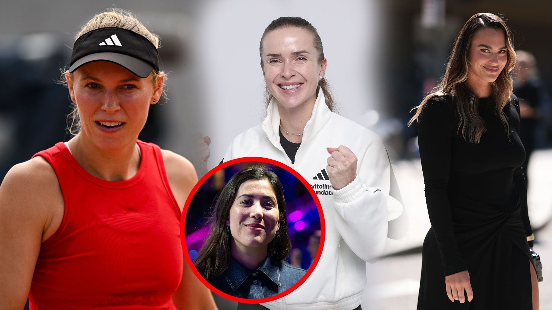 Caroline Wozniacki(left) Elina Svitolina(center) Aryna Sabalenka(right) and Garbine Muguruza(inset). Images:Getty