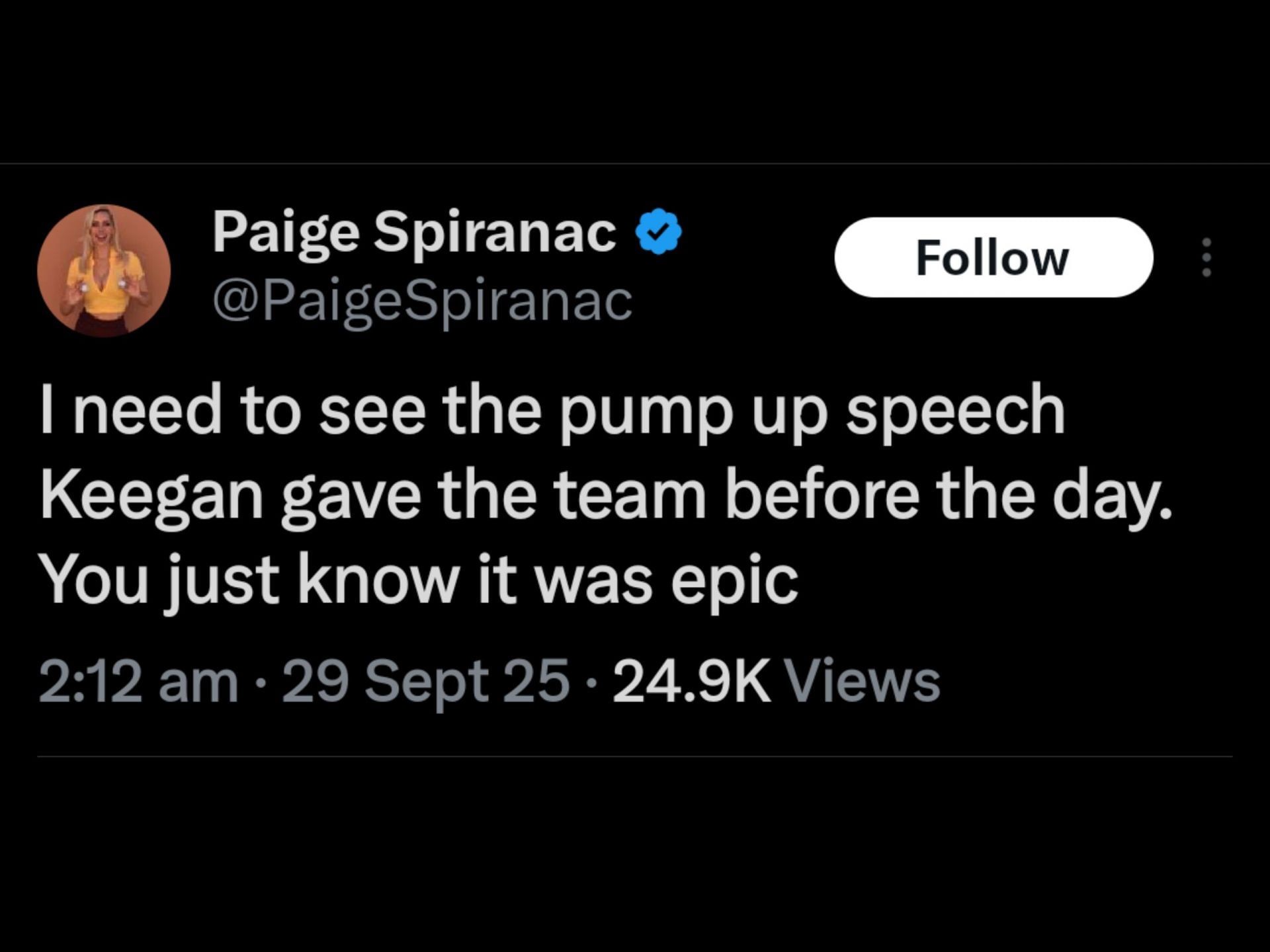 Screenshot from Spiranac&rsquo;s post on X regarding Bradley / Source: @PaigeSpiranac on X
