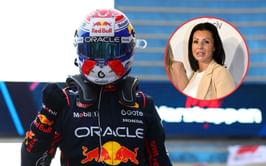 Max Verstappen's mother Sophie Kumpen reacts as the driver secures pole position for the F1 Azerbaijan GP