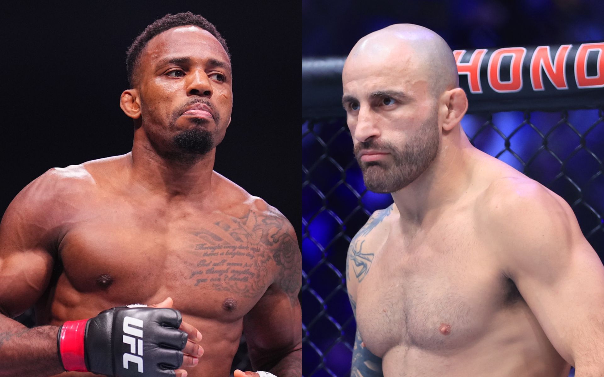 Lerone Murphy (left) talks potential Alexander Volkanovski (right) fight. [Images courtesy: Getty Images]